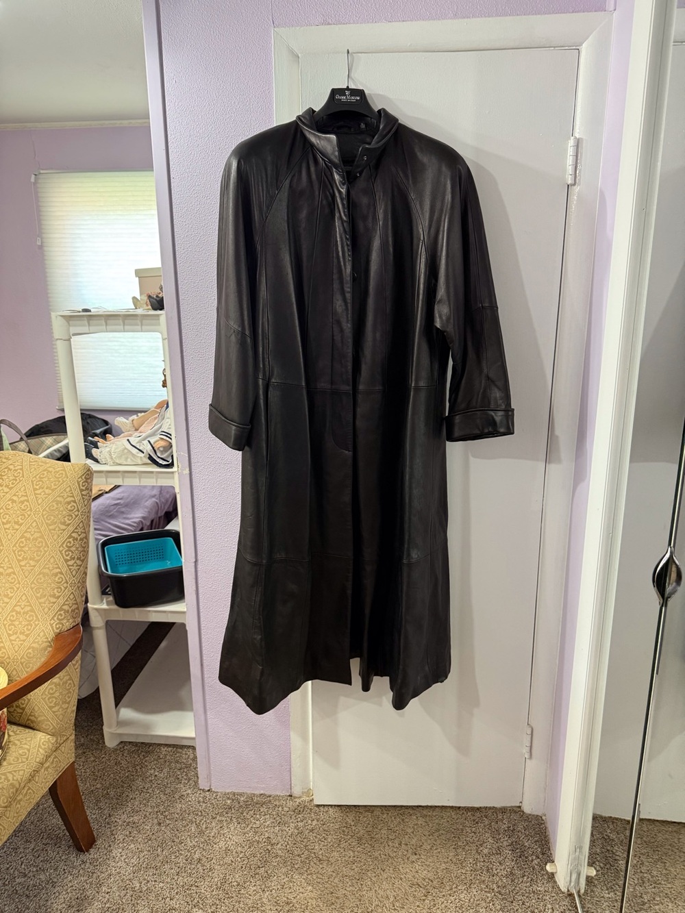Long Black Leather Coat by Unknown Brand
